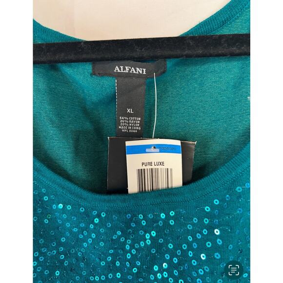 ALFANI ☆ Teal Sequin Shimmer Sleeveless Blouse Tank Top ☆ Size X- Large ☆ NWT - Picture 2 of 4